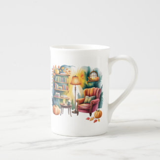 Autumn Reading Chair Mug — Cozy Lamp & Book Corner