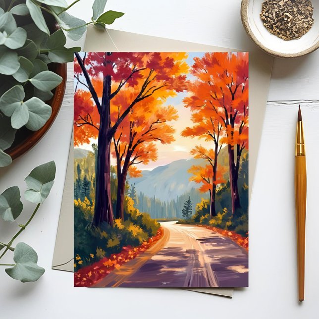 Autumn Road | Watercolor Fall Foliage Leaves Card (Créateur téléchargé)