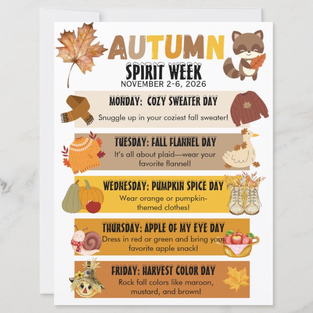 Autumn School Spirit Week Flyer  (Devant)