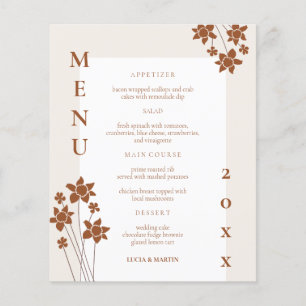 Autumn Side Floral Mariage Diner Carte Menu
