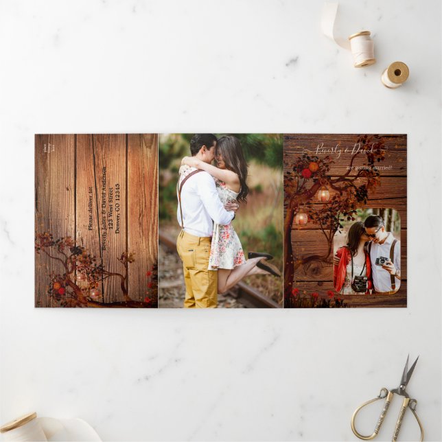 Autumn Tree Lanterns Mariage Tri-fold Invitation (Extérieur)