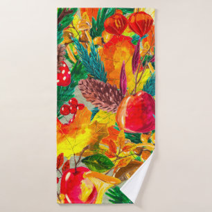 Autumn watercolor seamless pattern with leaves mus