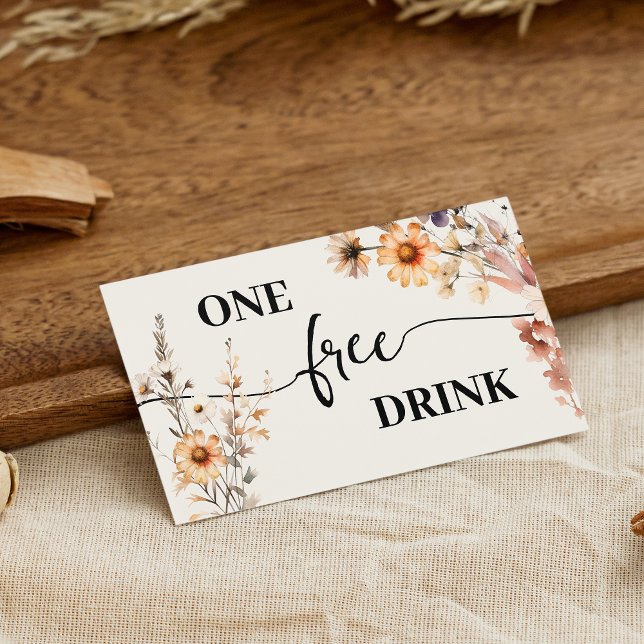 Autumn Wildflowers Free Drink Wedding Ticket Card (Créateur téléchargé)