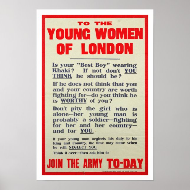 Aux Jeunes femmes de Londres, affiche de recruteme (Devant)