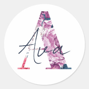 Ava Nom Sticker Personnalisé Filles Étiquette Flor
