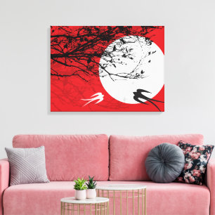 Avales Lune Silhouette Rouge Enveloppé Toile