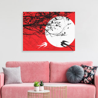 Avales Lune Silhouette Rouge Enveloppé Toile