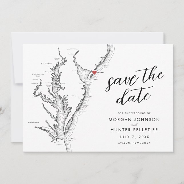 Avalon New Jersey Carte Mariage Moderne (Devant)