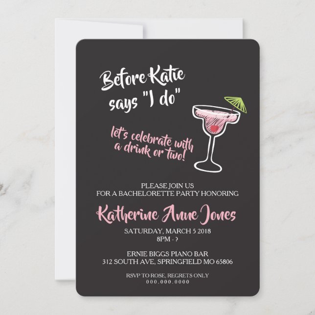 Avant de faire Bachelorette Boissons Invitation (Devant)