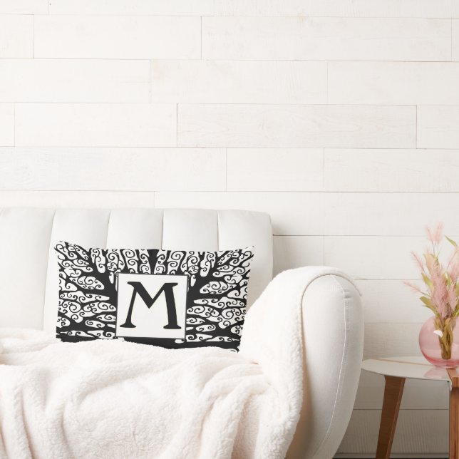 Avant Jardin Noir et Blanc Monogramme Coussin (Canapé)