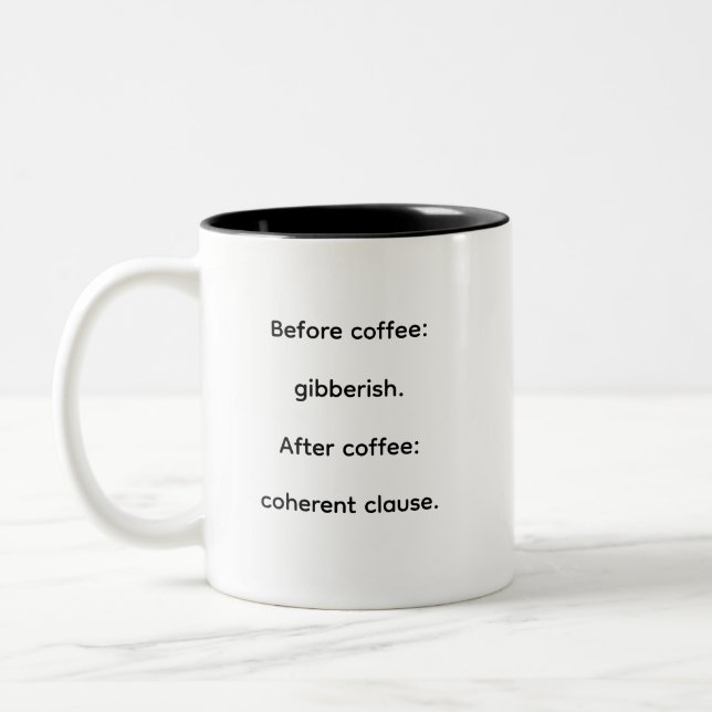 Avant le café : mug ToLN Gibberish (Gauche)