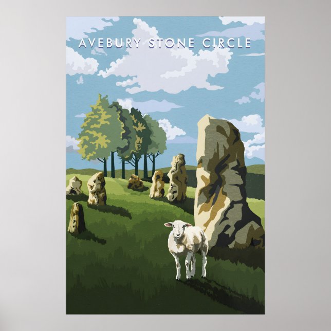 Avebury Stone Circle Wiltshire Travel Poster (Devant)