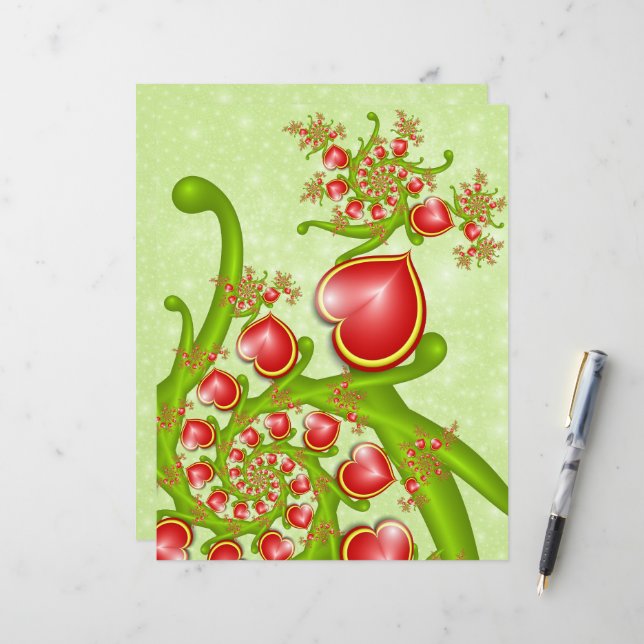 Avec beaucoup d'amour Rouge Coeurs Jaunes Fractal  (Devant/Arrière en situation)