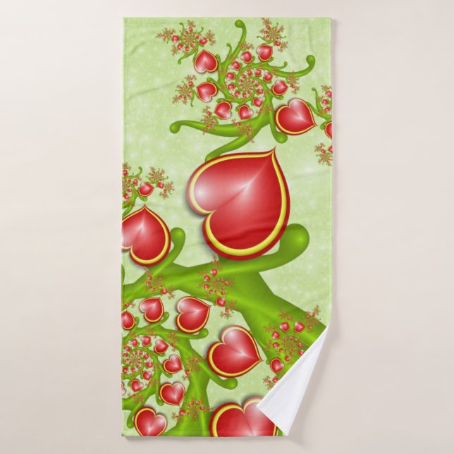 Avec beaucoup d'amour Rouge Coeurs Jaunes Fractal  (Serviette de bain)