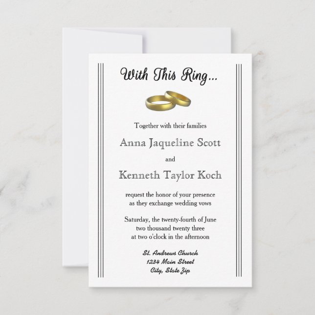 Avec cette bague... - Invitation de mariage 3x5 (Devant)