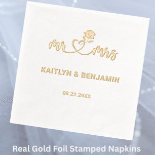 Avec Dorure Chic Mariage Mr & Mrs Gold Foil serviettes empilée