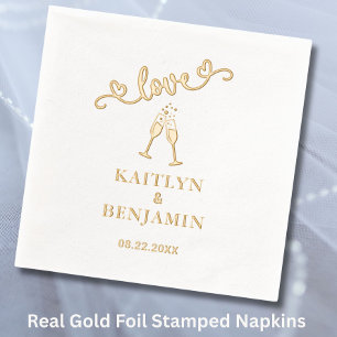 Avec Dorure Elégant Mariage Aimer Véritable Foil Serviettes Em