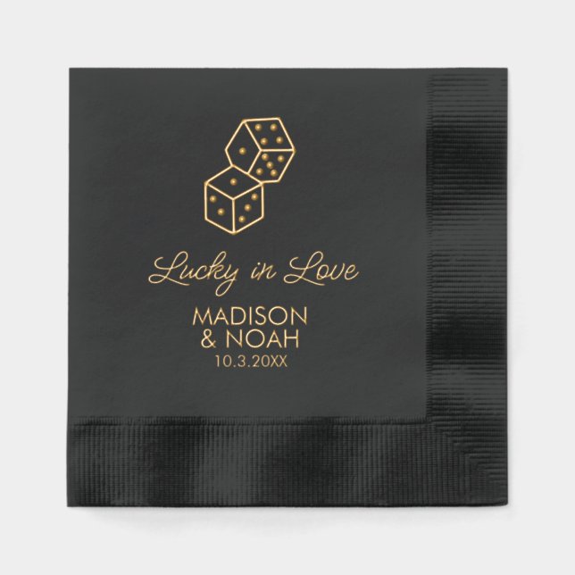 Avec Dorure Lucky in Love Custom Wedding Foil serviettes empil (Recto)