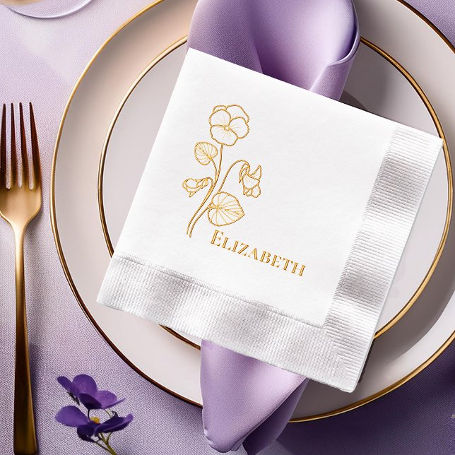 Avec Dorure Serviettes à motif floral de violettes estampées à (Elegant Violets Floral Outline and Foil Stamped Napkins)
