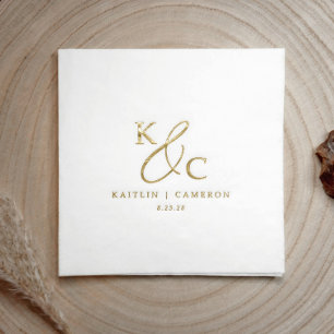 Avec Dorure Serviettes de cocktail de mariage en or à monogram