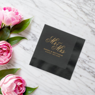 Avec Dorure Serviettes de mariage super chic en noir et or