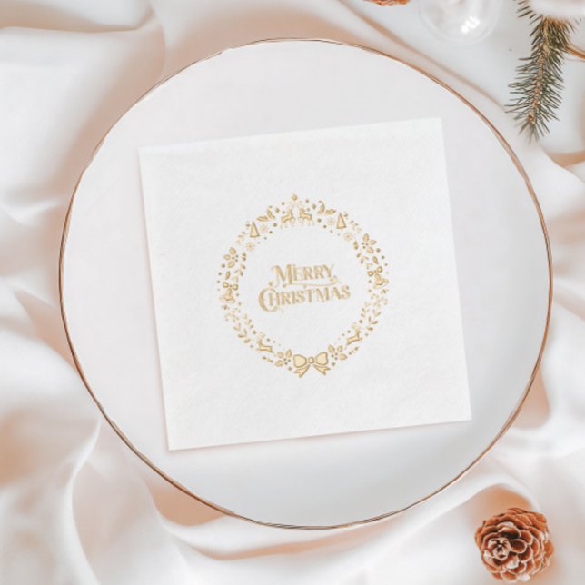 Avec Dorure Serviettes de Noël en papier d'or Joyeux Noël (Gold Foil Merry Christmas Holiday Napkins)