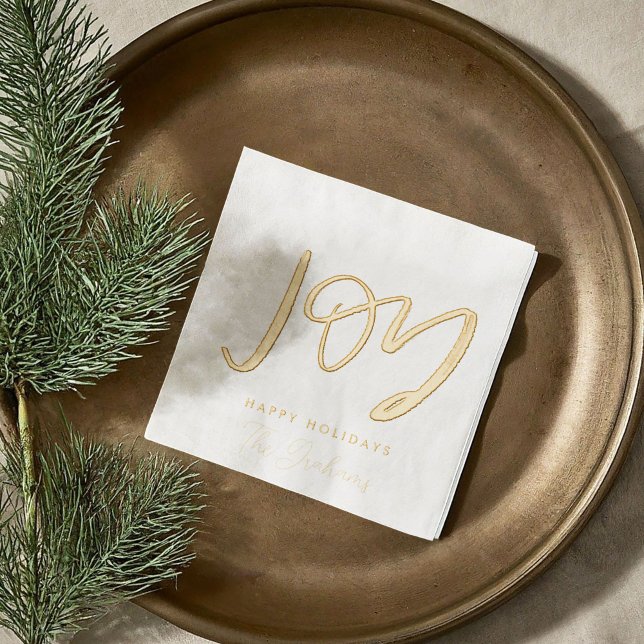 Avec Dorure Serviettes de serviettes de table à huile de vacan (Joy Hand-Lettered Holiday Gold Foil Christmas Cocktail Napkins)