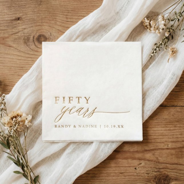 Avec Dorure Serviettes élégantes pour le 50e anniversaire de m (50th wedding anniversary napkins - 50 years - modern romantic gold foil stamped personalized napkins)