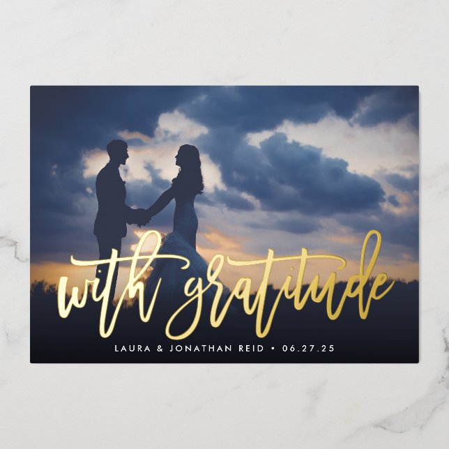 Avec gratitude | Carte de remerciements Mariage Go (Recto)