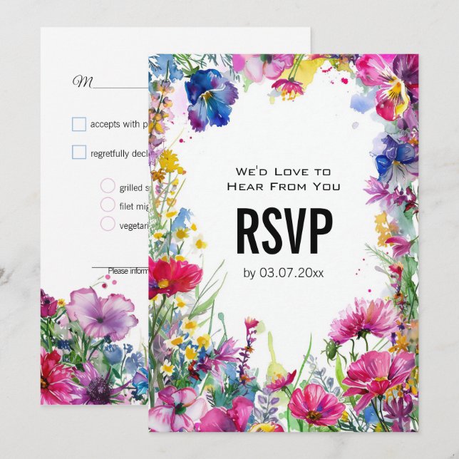 💍 Avec menu Carte RSVP Fleurs de prairie (Devant / Derrière)