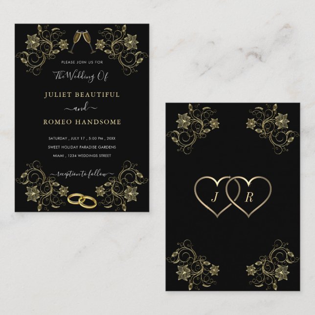 Avec modèle de cartons d'invitation de mariage or  (Devant / Derrière)
