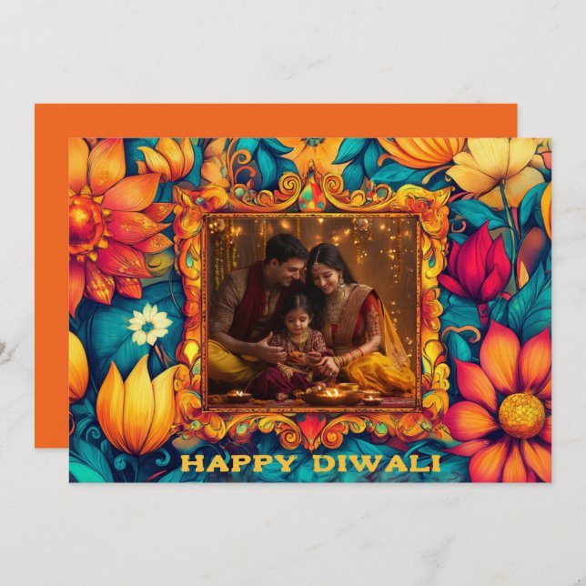 Avec photo et texte personnalisé Happy Diwali (Devant / Derrière)