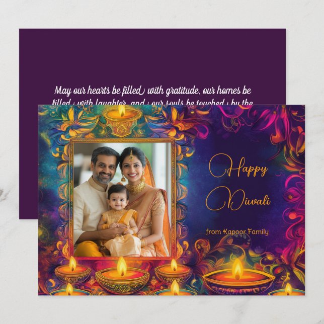 Avec photo et texte personnalisé Happy Diwali (Devant / Derrière)