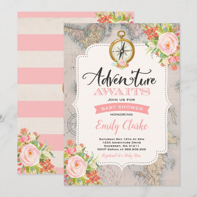 Aventure Attend Baby shower Invitation Carte Douch (Devant / Derrière)