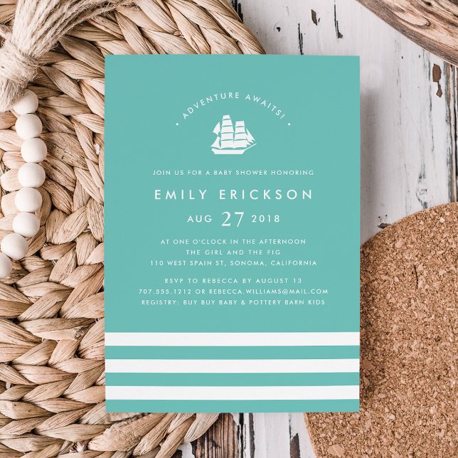Aventure Attend | Invitation Baby shower nautique (Créateur téléchargé)