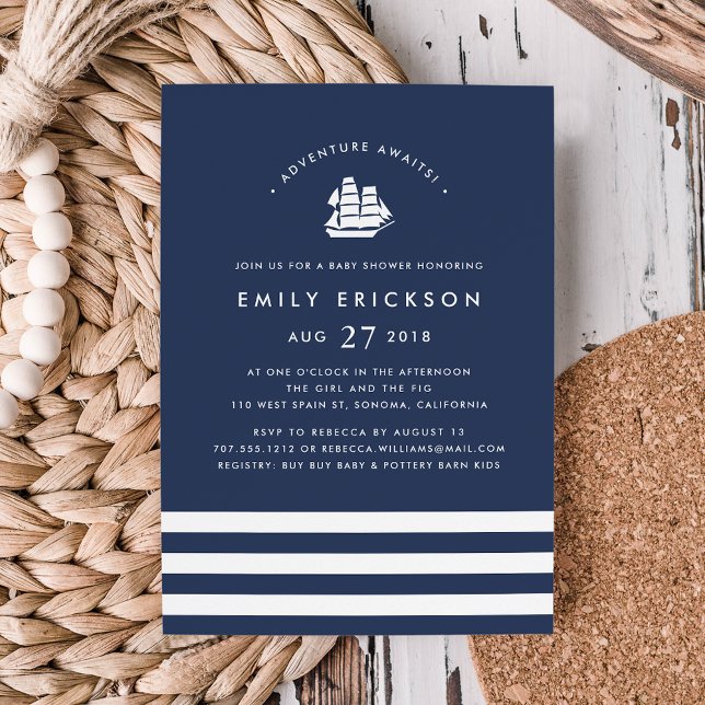 Aventure Attend | Invitation Baby shower nautique (Créateur téléchargé)