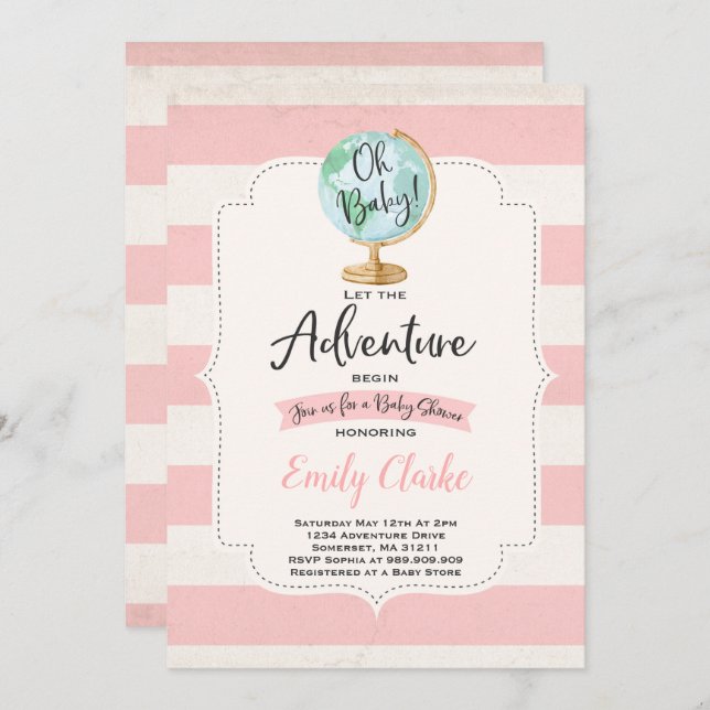Aventure commence Baby shower Invitation Carte Dou (Devant / Derrière)