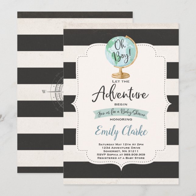Aventure commence Baby shower Invitation Carte Dou (Devant / Derrière)