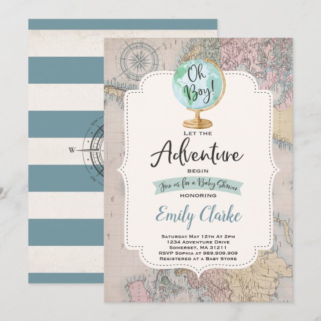 Aventure commence Baby shower Invitation Carte Dou (Devant / Derrière)