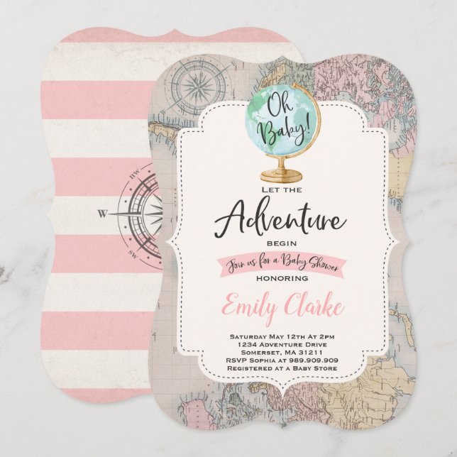 Aventure commence Baby shower Invitation Carte Dou (Devant / Derrière)