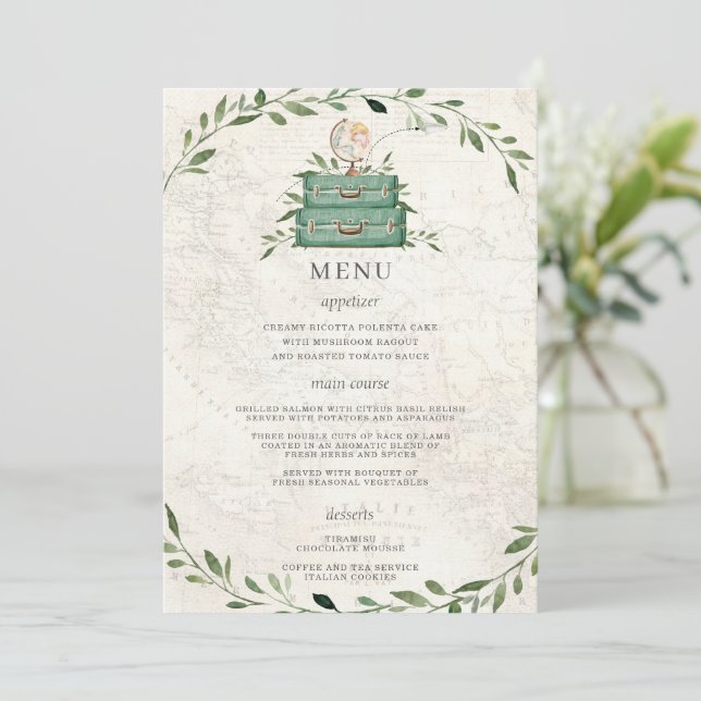 Aventure Commence Bagages Carte verte Menu Mariage (Debout devant)