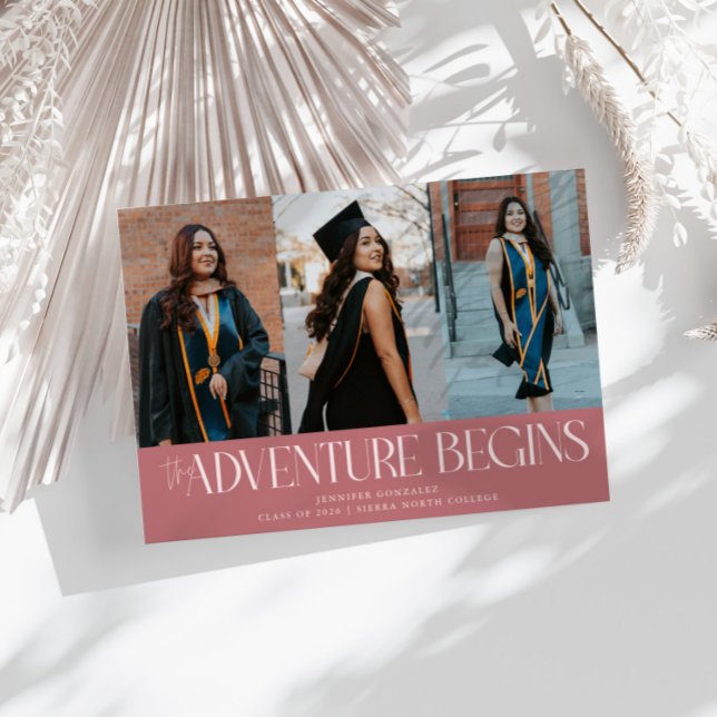 Aventure Commence Carte Multi Photo Rose (Créateur téléchargé)