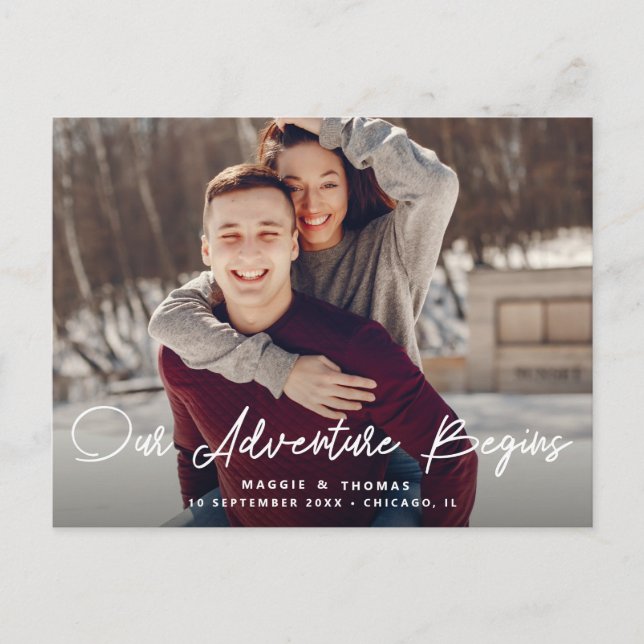 AVENTURE COMMENCE | enregistrer la date carte post (Devant)