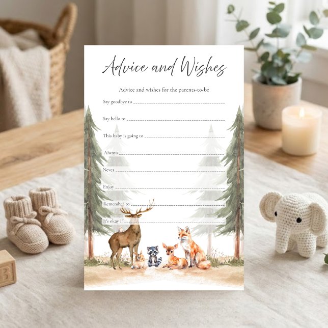 Aventure Commence Fête de Naissance Boisée Conseil (Let the Adventure Begin Woodland Animals Baby Shower Advice and Wishes Game)