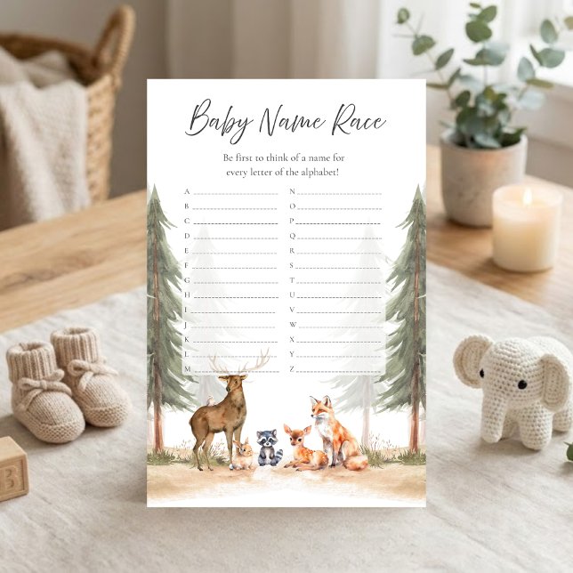 Aventure Commence Jeu de Pluie en Forêt Nom Course (Let the Adventure Begin Woodland Animals Baby Shower Baby Name Race Game)