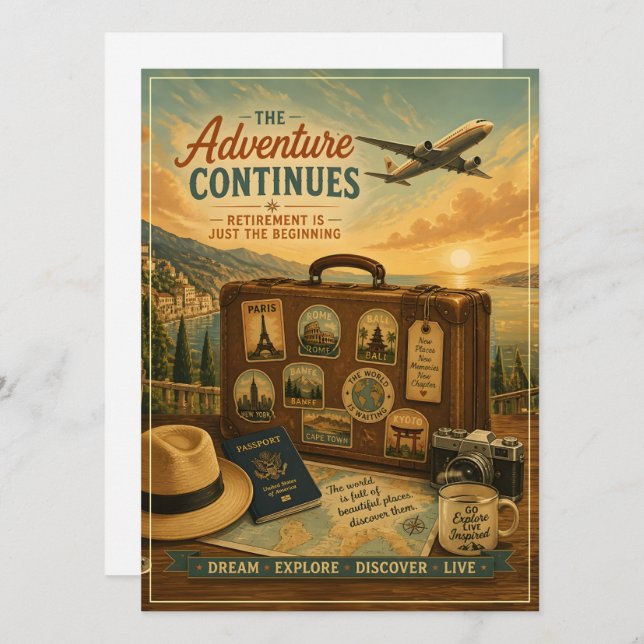Aventure de retraite avec valise de voyage vintage (Devant / Derrière)