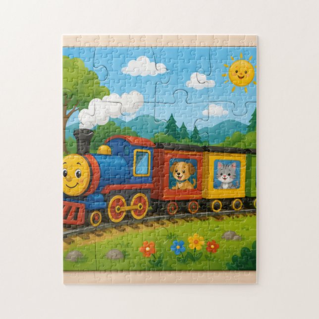 Aventure de train de puzzle d'animaux heureux (Vertical)