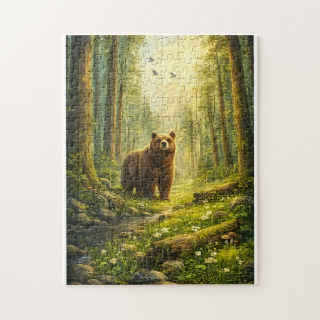 Aventure en forêt – Puzzle de l'ours brun en bois (Vertical)
