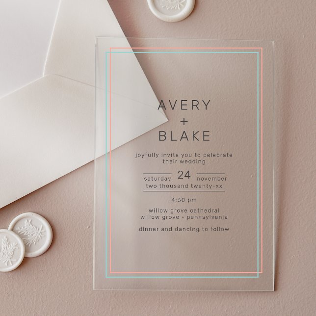 AVERA Coral moderne Turquoise Faire-part de mariag (AVERY Modern Coral Teal Acrylic Wedding Invitation)