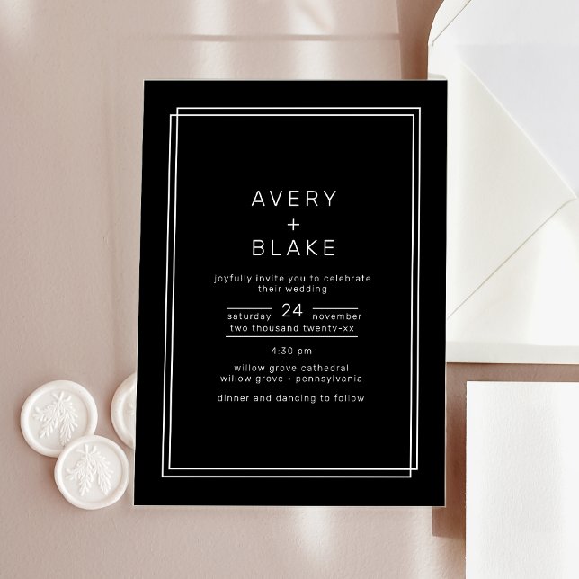 AVERA moderne Faire-part de mariage acrylique noir (AVERY Modern Black Acrylic Wedding Invitation)